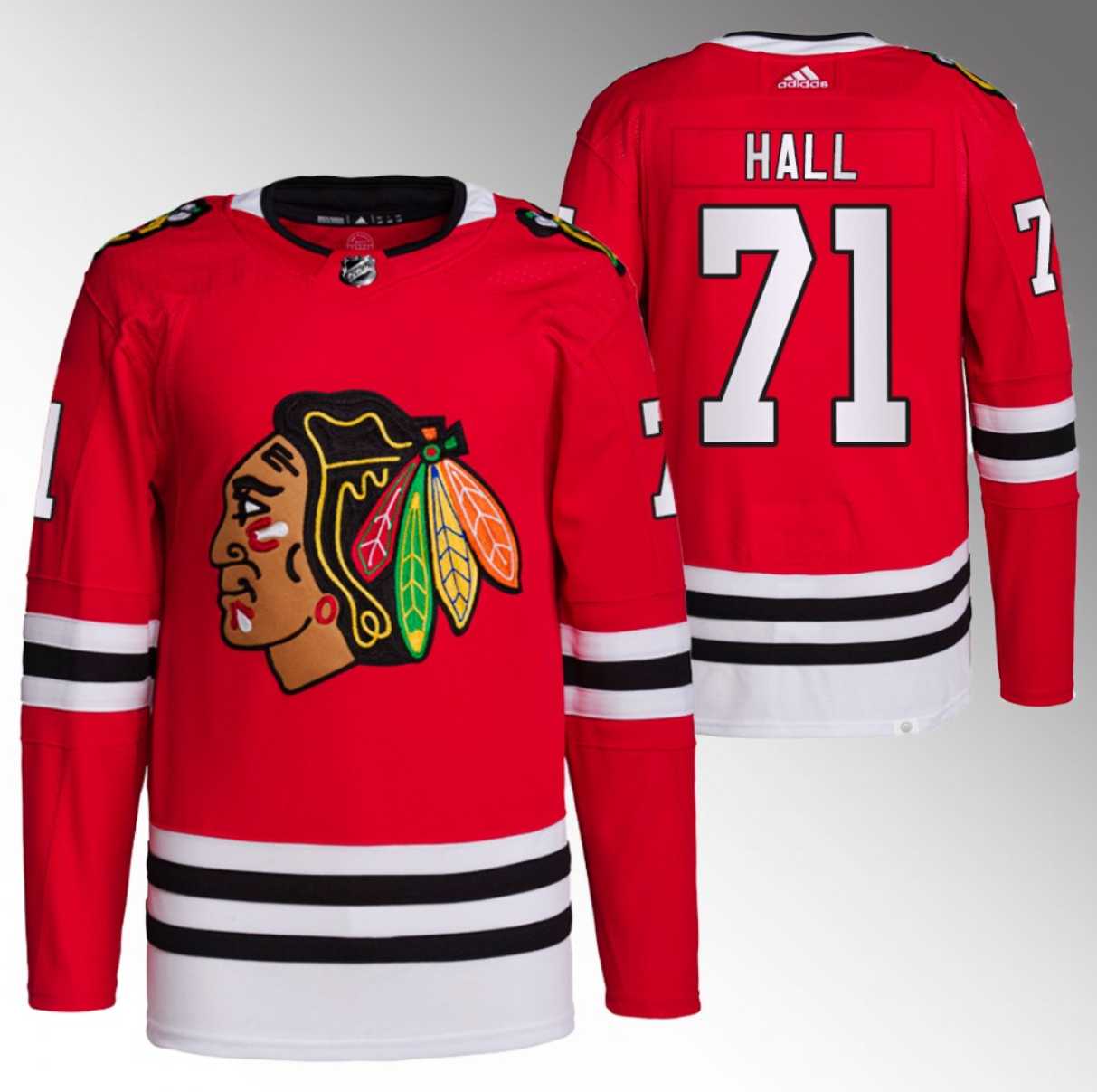 Mens Chicago Blackhawks #71 Taylor Hall Red Stitched Hockey Jersey